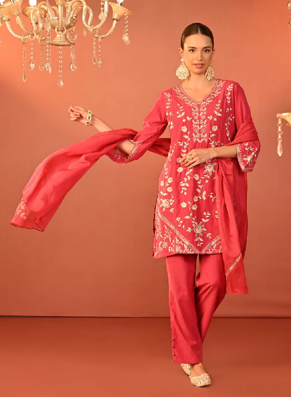 Areeba Coral Embroidered Cotton Linen Designer Kurta Set for Women