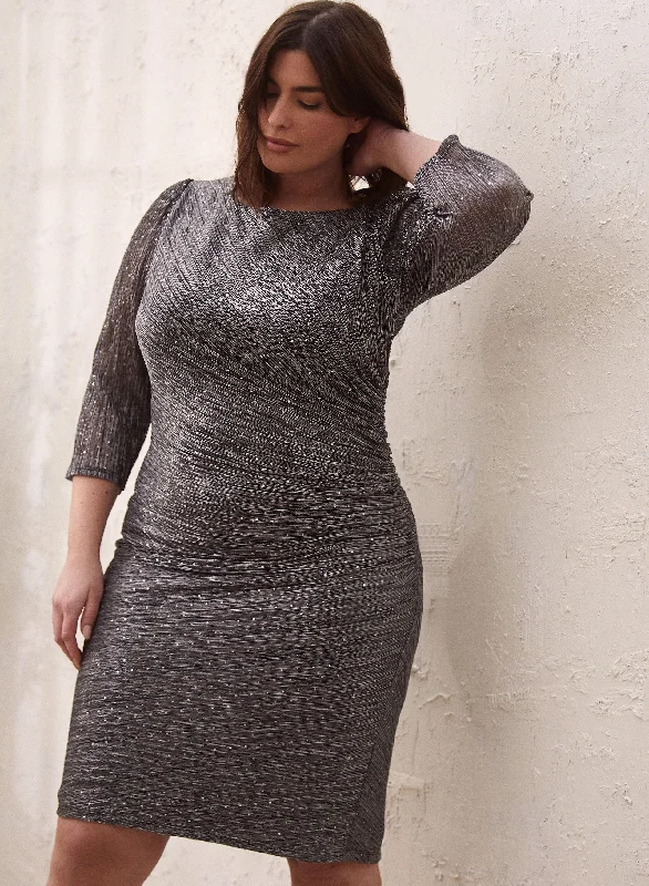 Bedazzled Metallic Knit Dress