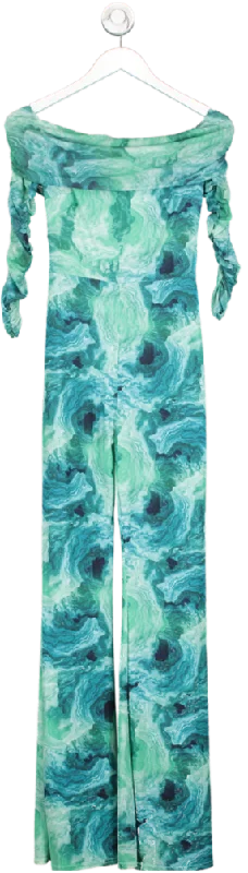 Club L Green Marble Print Mesh Jumpsuit UK 8