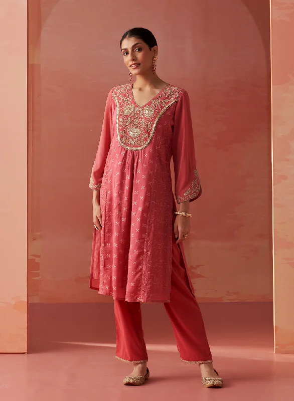 Imara Pink Embroidered Georgette Kurta Set for Women