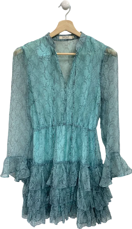 Ivivi Blue Snake Print Ruffle Dress UK L