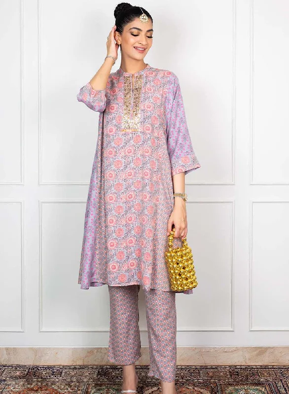 Zahra Silver Grey Printed Kurta Set for Women