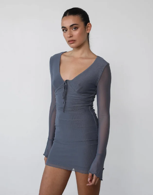 Zarah Long Sleeve Mini Dress (Charcoal)