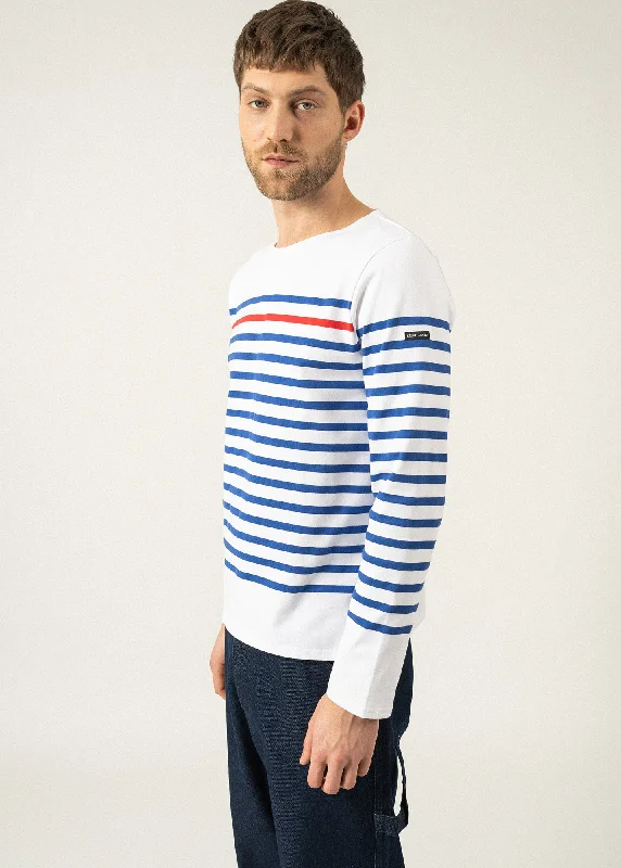 Naval authentic striped sailor shirt - with contrasting stripe, in combed cotton (NEIGE/GITANE/TULIPE)