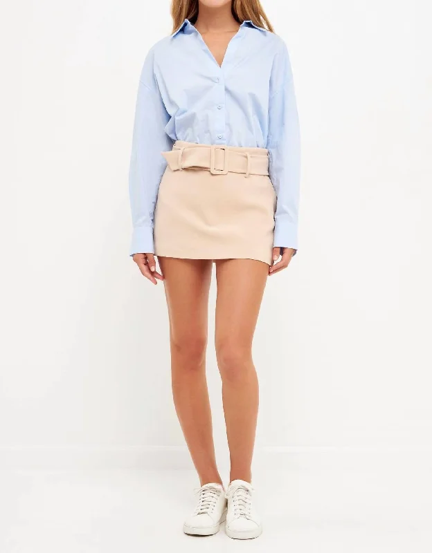 Belted Low Waist Skort In Beige