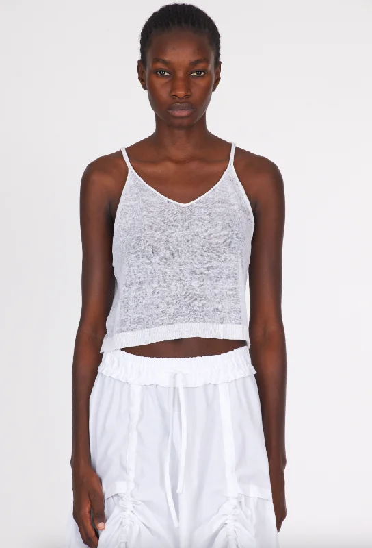 Linen Short Top Thin Straps - White