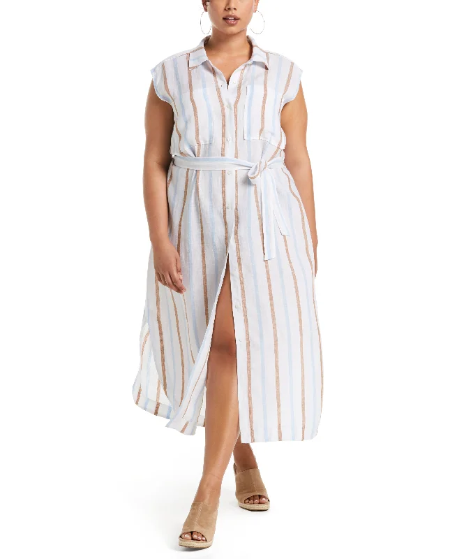 Plus Size Stripe Linen Shirtdress