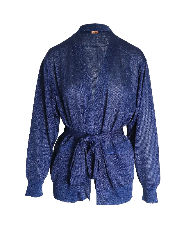 Missoni Metallic Belted Cardigan in Blue Viscose