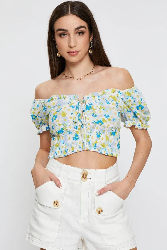 Print Crop Top Short Sleeve Sweetheart