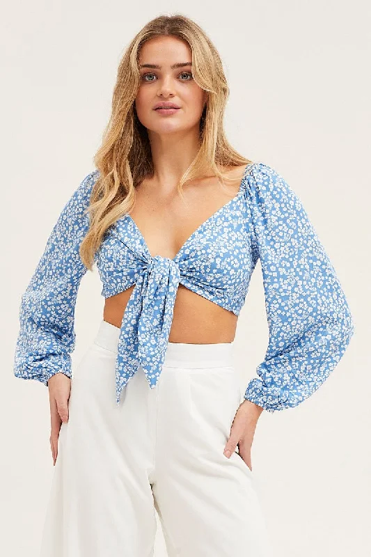 Print Tie Front Top