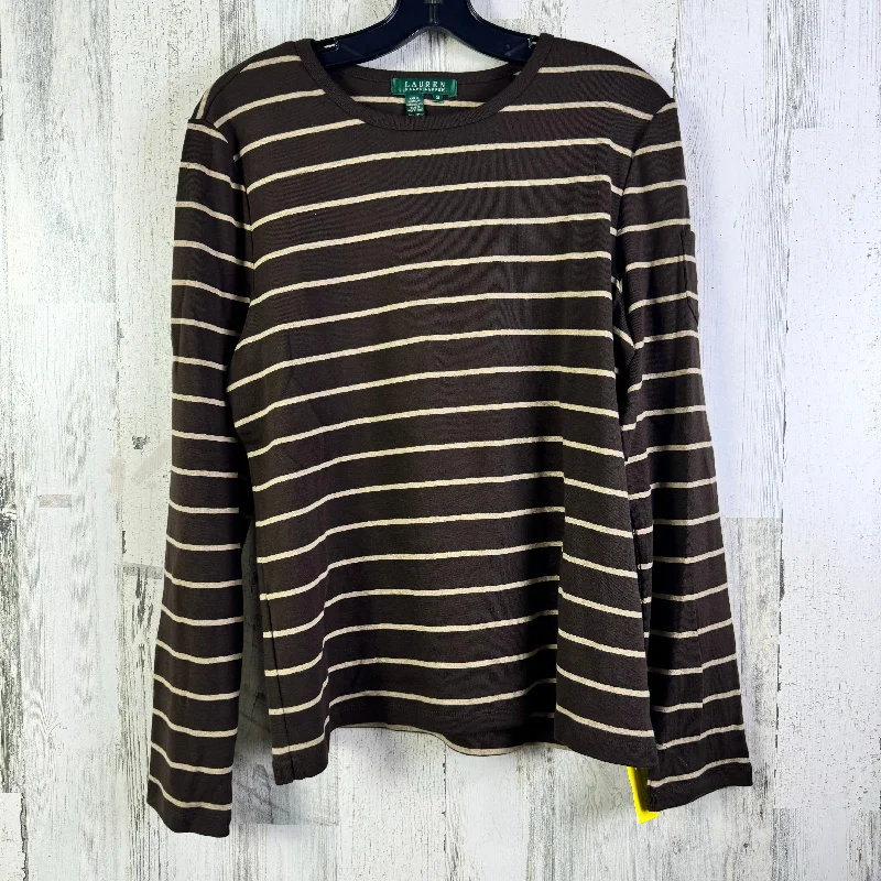 Top Long Sleeve Basic By Lauren By Ralph Lauren In Brown & Cream, Size: Xl