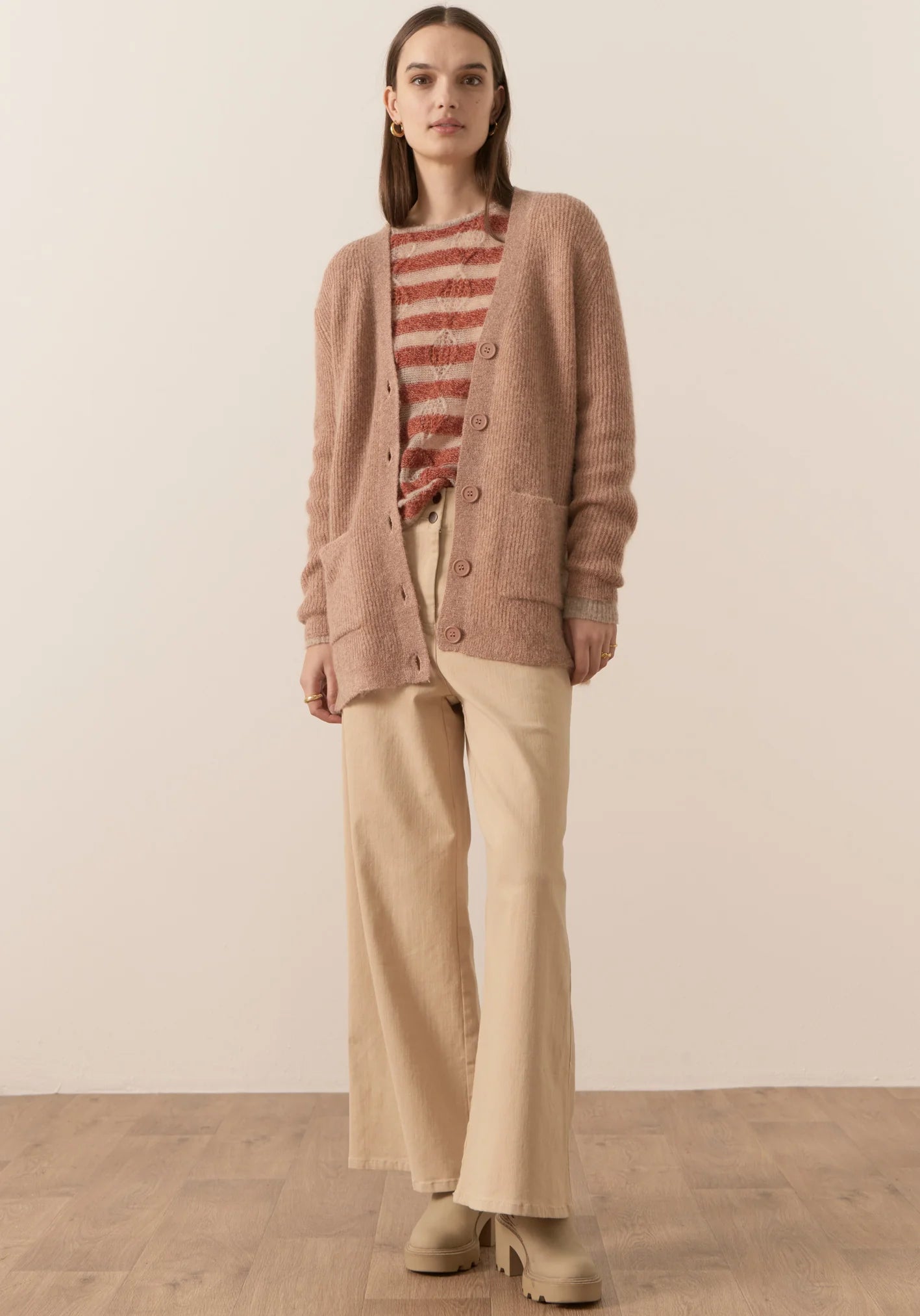 Pol Fitch Ribbed Cardigan - Blush